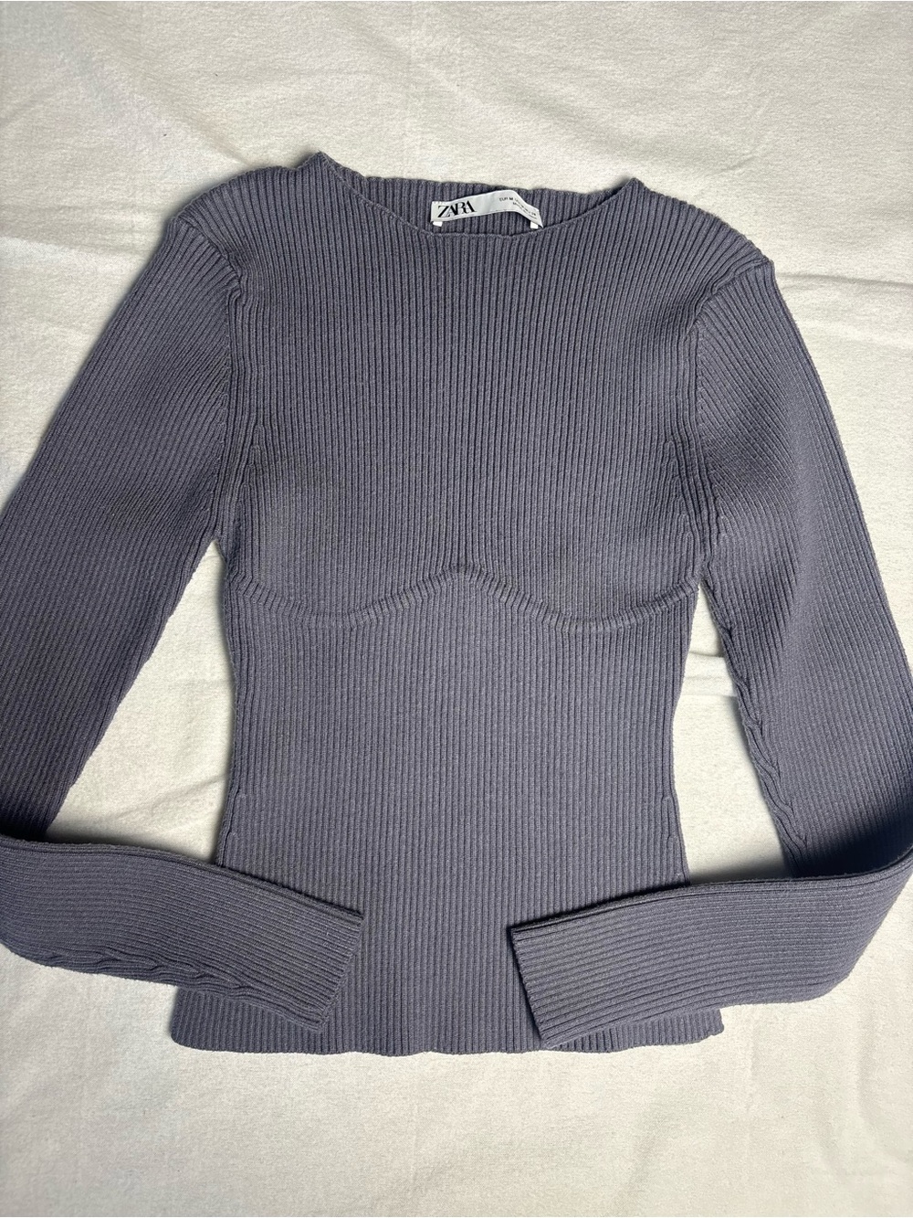 Zara Long Sleeve Ribbed Top in Charcoal Gray